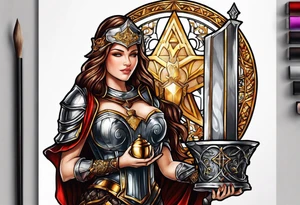 Female saint in armor holding a chalice tattoo idea