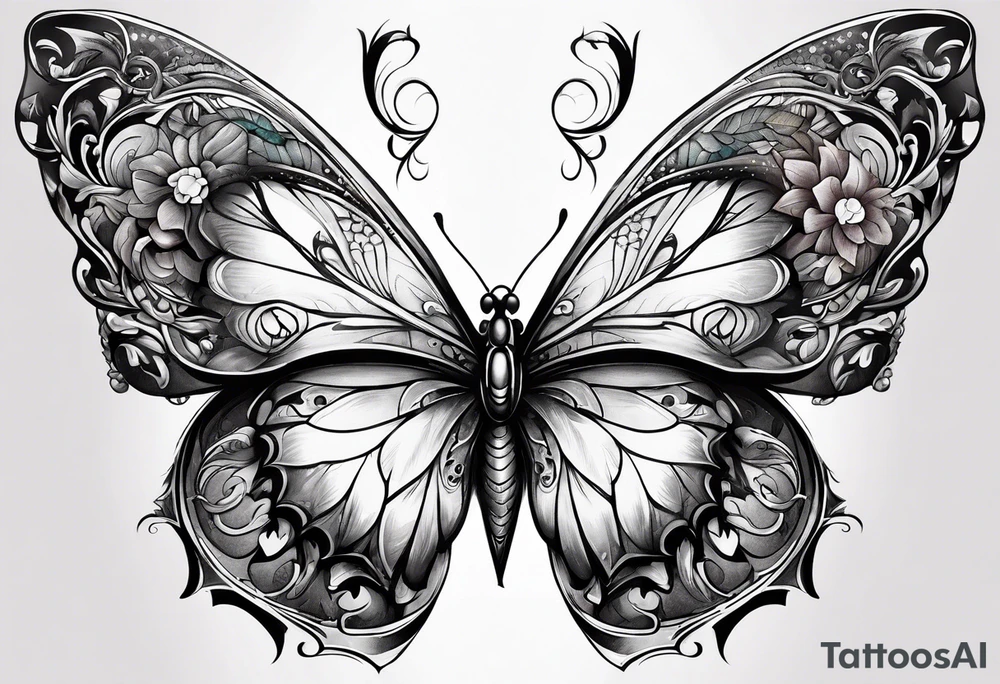 Half butterfly with one Angel wing tattoo idea