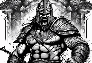 Ripped angry gladiator with axe tattoo idea