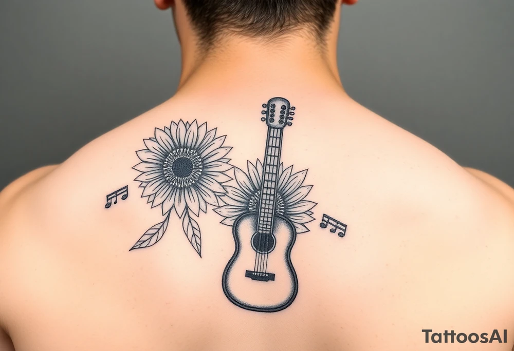 sunflower guitar music notes microphone tattoo idea