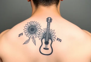 sunflower guitar music notes microphone tattoo idea