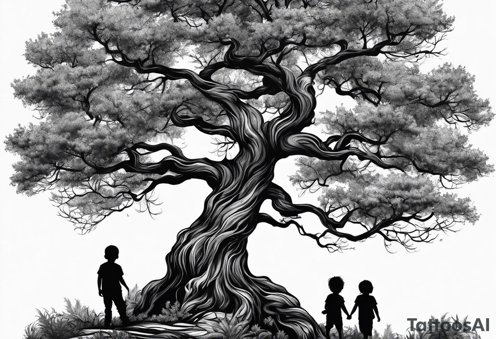 Tree with kids playing tattoo idea