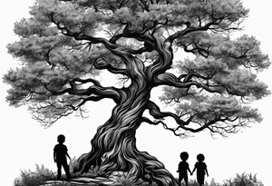 Tree with kids playing tattoo idea