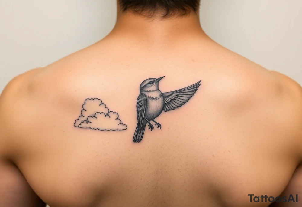 Kentucky bluebird with realistic clouds tattoo idea