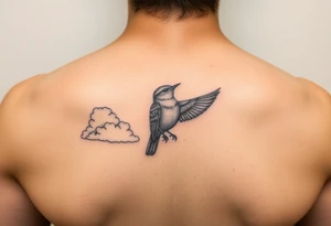 Kentucky bluebird with realistic clouds tattoo idea