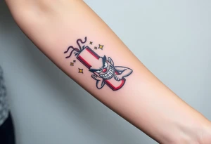 angry stick of dynamite with a mean face and muscles exploding tattoo idea