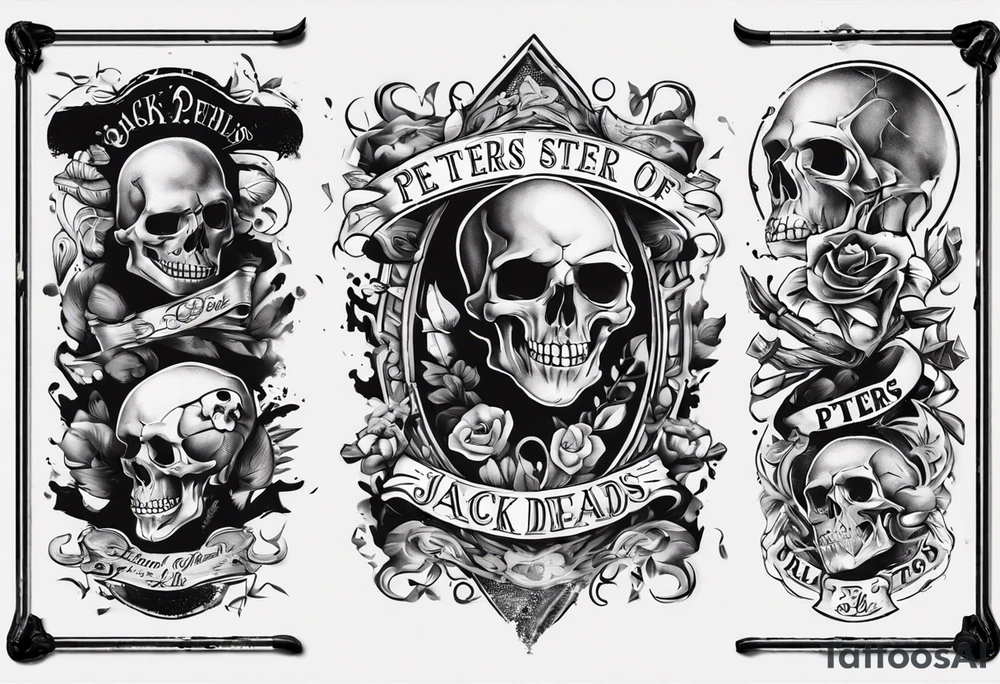 men’s arm sleeve, the name Peters, jack of all trades, without skull tattoo idea