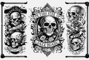 men’s arm sleeve, the name Peters, jack of all trades, without skull tattoo idea