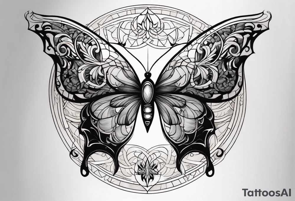 Delicate butterfly design with one wing embodying air and earth, the other wing symbolizing fire and water, with a soft yin-yang symbol subtly woven into the center for balance and harmony. tattoo idea