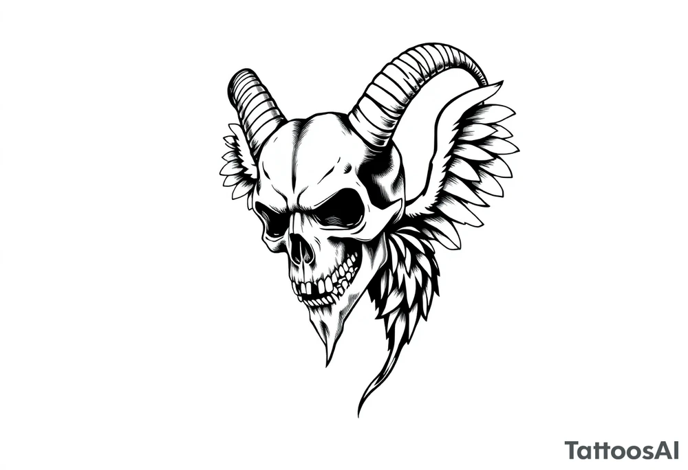 goat skull odd crying angel tattoo idea