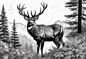 deer head  mountain forest tattoo idea
