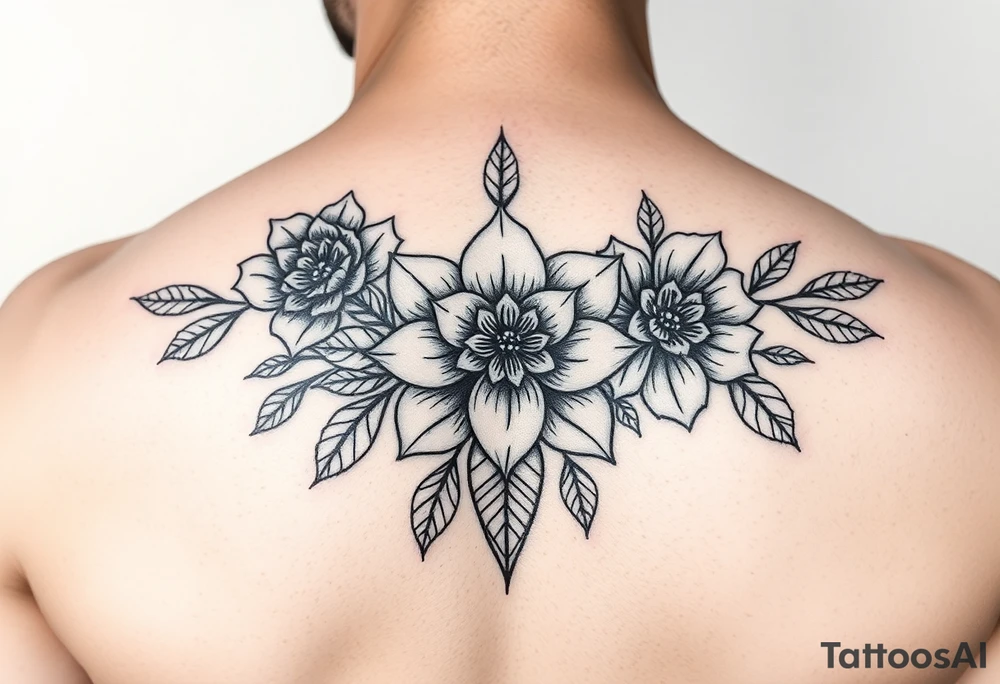 Indigenous tribal floral 
Three, 
gratitude tattoo idea