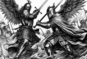 English knights battling the devil tattoo idea