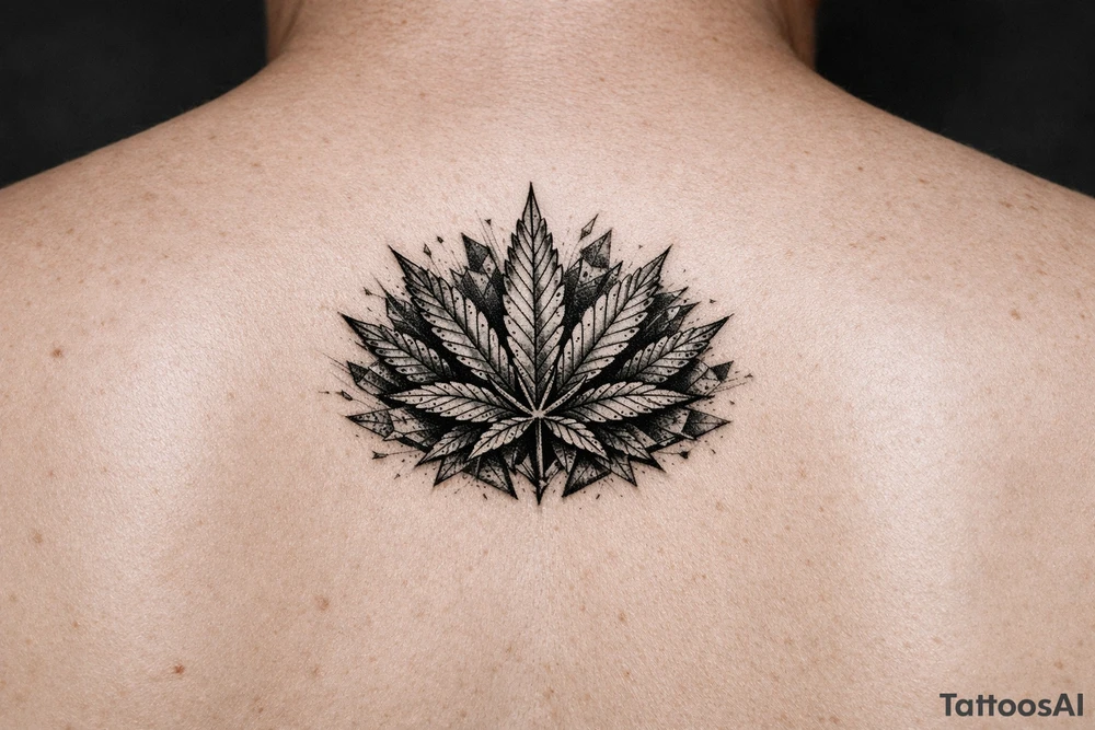 Top marichuany na klatce piersiowej z malymi detalami tattoo idea