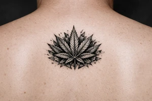Top marichuany na klatce piersiowej z malymi detalami tattoo idea