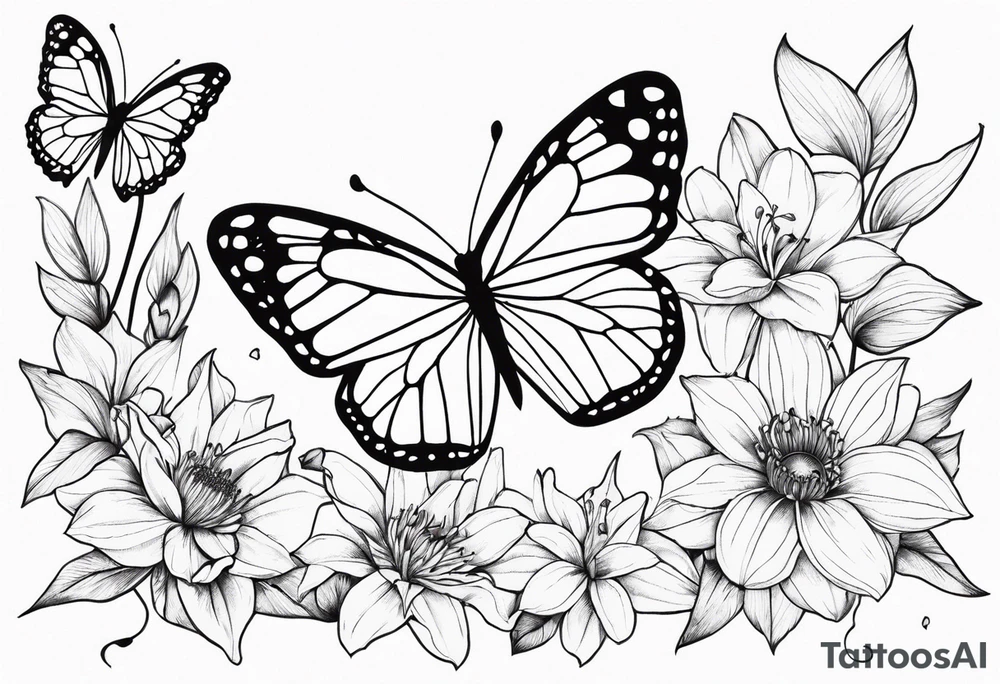 Butterflies with lilys, asters and morning glories tattoo idea