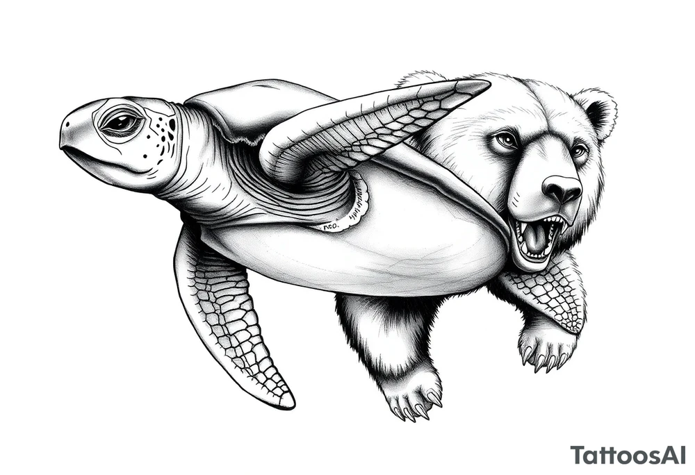 Sea turtle and bear tattoo idea