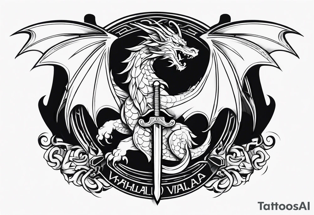 Valhalla fire sword shield dragon tattoo idea