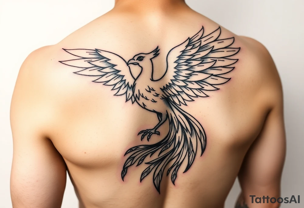 magnificent phoenix rising from golden flames with trailing embers tattoo idea