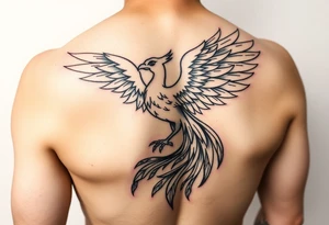 magnificent phoenix rising from golden flames with trailing embers tattoo idea