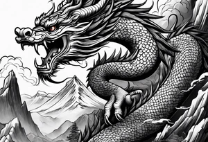 japanese dragon climbing a mountain tattoo idea