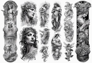 greek mythology
many details
full arm sleeve
realisism tattoo idea