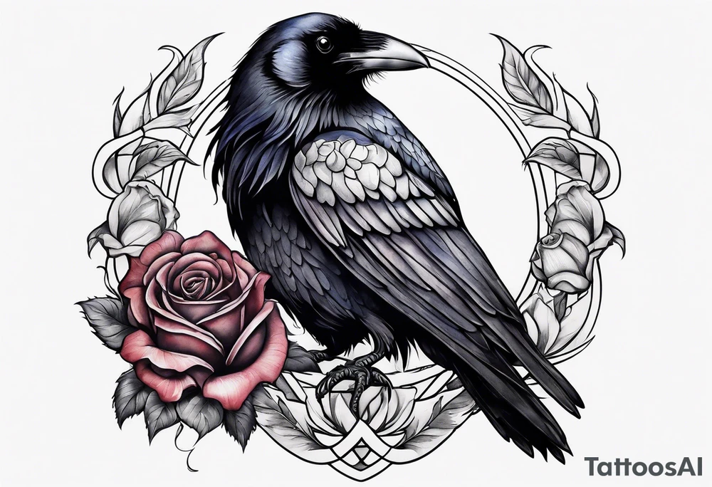 Raven holding  rose   by stem tattoo idea
