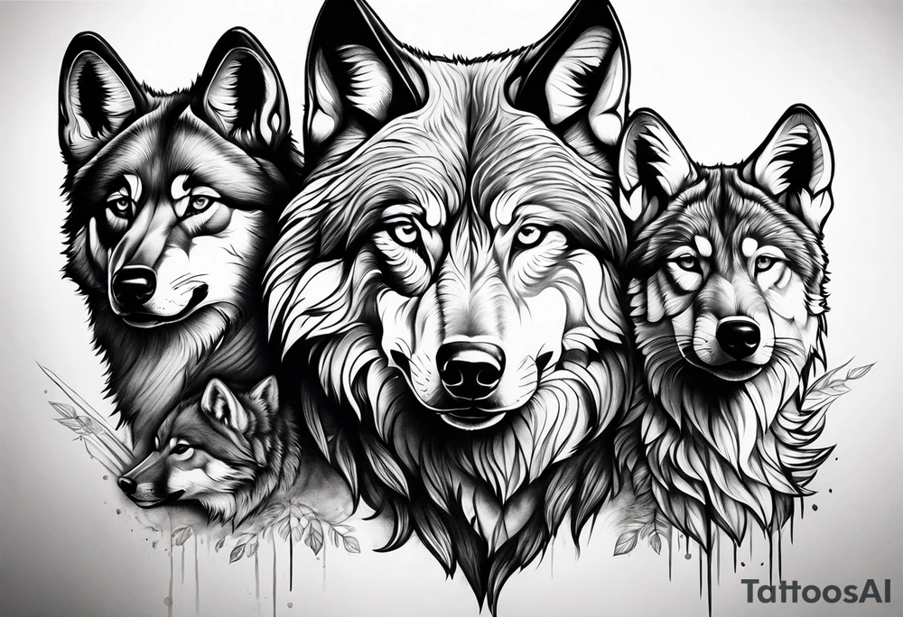 Alpha wolf with two cubs tattoo idea