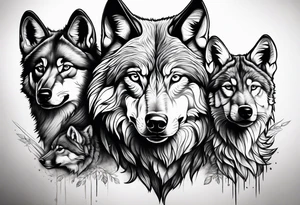 Alpha wolf with two cubs tattoo idea