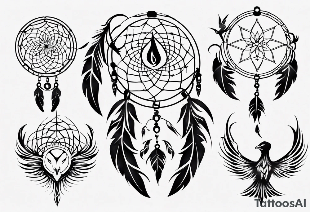 Fire Phoenix dream catcher tattoo idea