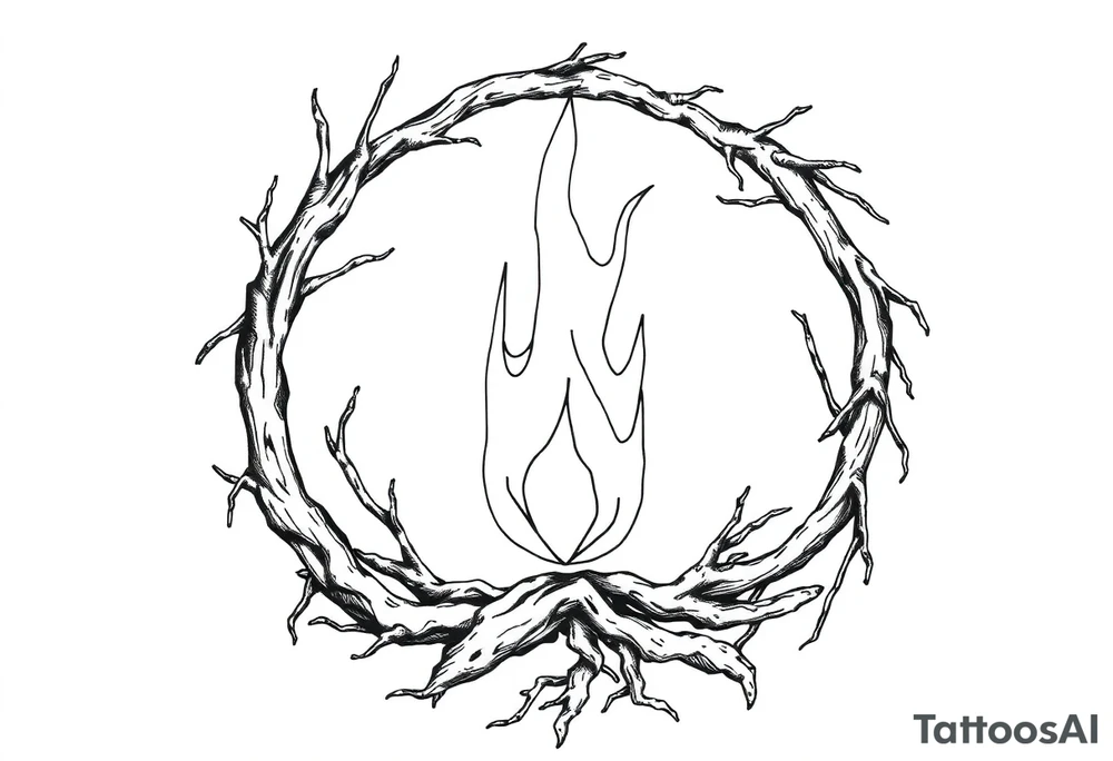 a round flame imprisoned in a roots circle tattoo idea