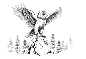 an eagle stands on arock.forest tattoo idea