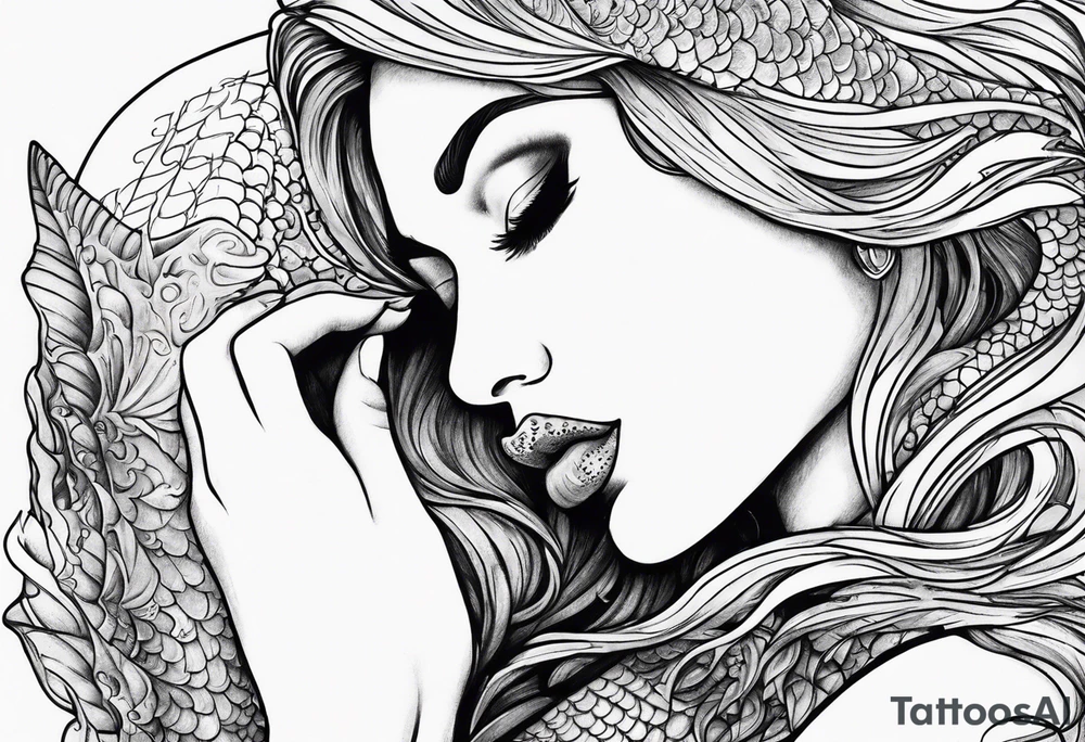 Mermaid kissing a shark tattoo idea