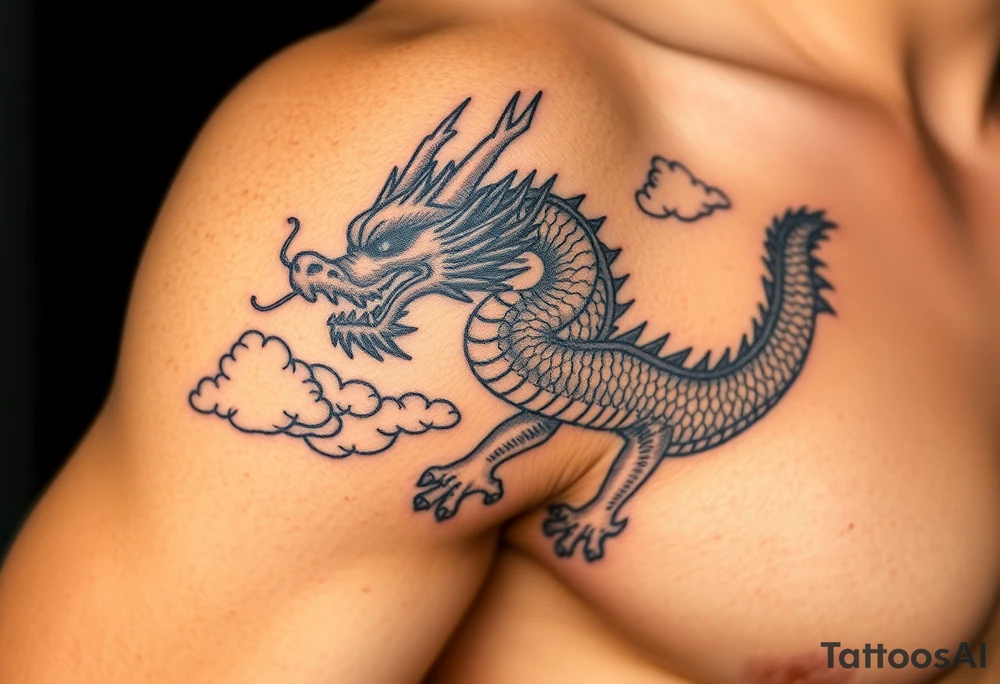 Vietnamese dragon in the sky and clouds tattoo idea