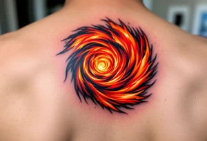 A fiery orange and crimson spiral resembling a burning vortex, symbolizing transformation. tattoo idea