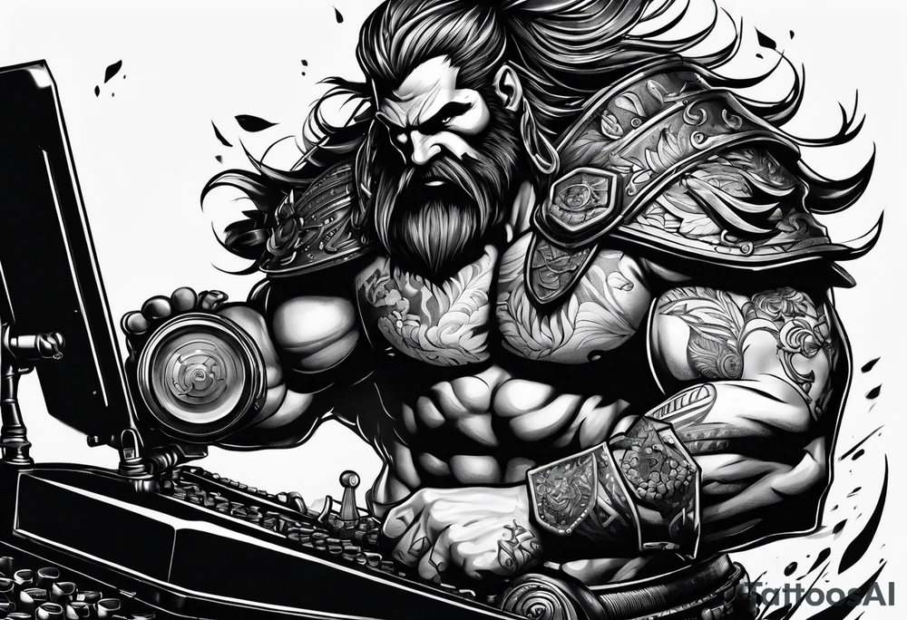 barbarian coming out of a typewriter tattoo idea