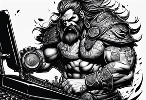 barbarian coming out of a typewriter tattoo idea