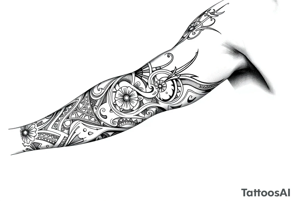 Sicilian Forearm tribal sleeve with patterns and symbols tattoo idea Sicilian Forearm tribal sleeve with patterns and symbols tattoo idea