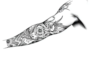 Sicilian Forearm tribal sleeve with patterns and symbols tattoo idea