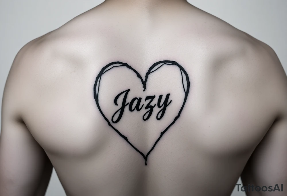 upper arm tattoo -broken heart outline for a deceased best friend with the name Jazy incorporated tattoo idea