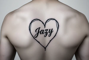 upper arm tattoo -broken heart outline for a deceased best friend with the name Jazy incorporated tattoo idea
