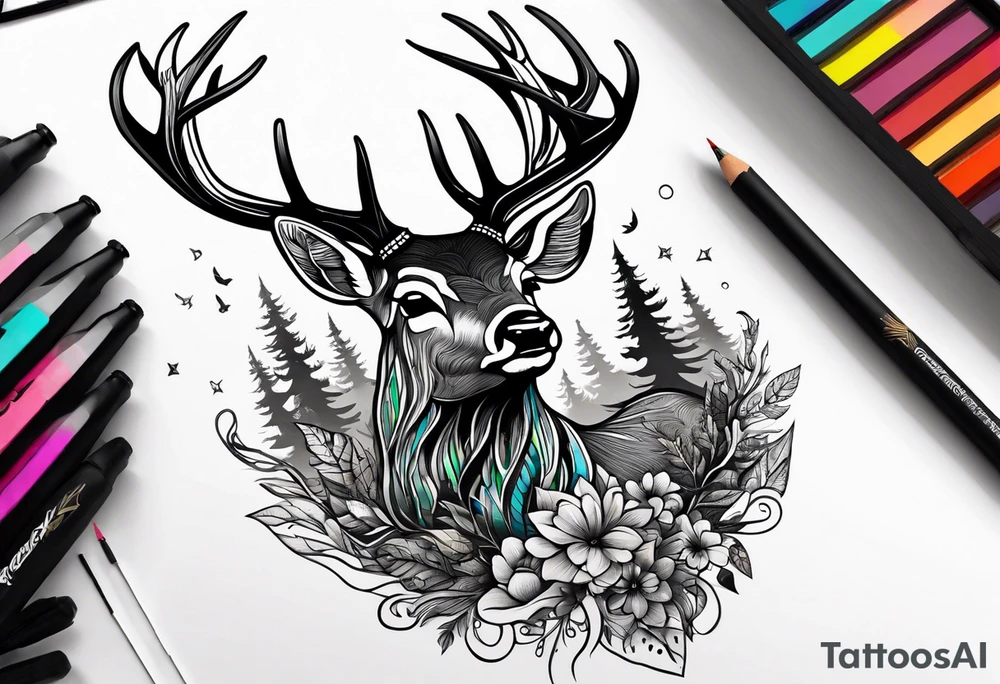 deer forest tattoo idea