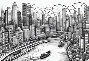 city line art with simple waves tattoo idea