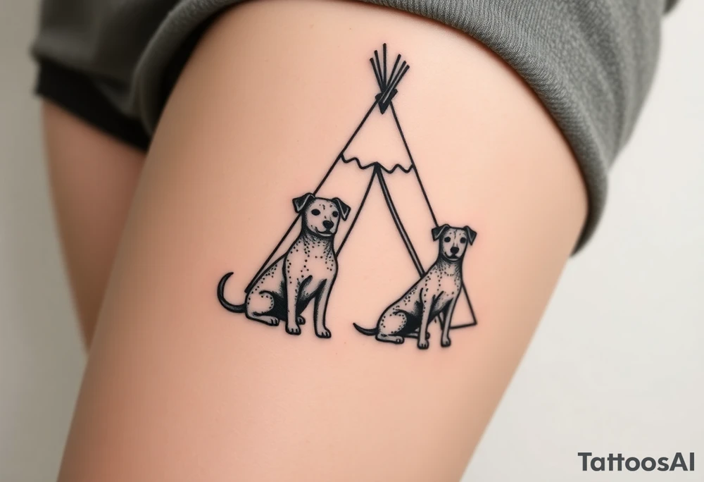 two dogs in front of a teepee tattoo idea