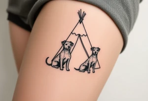 two dogs in front of a teepee tattoo idea