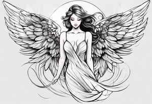 angel woman with big wings full body flying on the sky tattoo idea