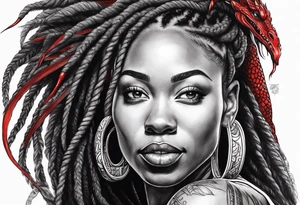 Black woman with locs and red dragon tattoo idea