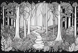 Draw me a Magical forest with s lot of trees tattoo idea