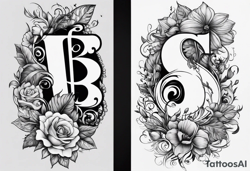 The Initial as a capital B with the names Hannah, Alec, and Raelynn I cooperated tattoo idea