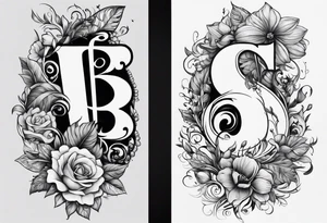 The Initial as a capital B with the names Hannah, Alec, and Raelynn I cooperated tattoo idea